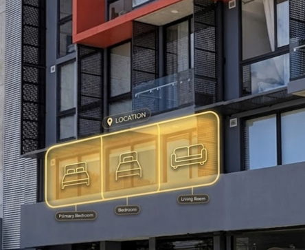 Ubicación del apartamento 206 marcada sobre la fachada del edificio Bö