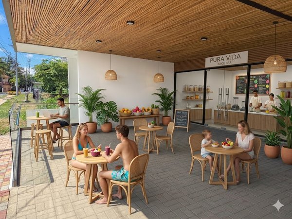 Render del Local 1A como bar de smoothies tropicales
